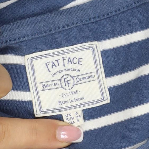 Fat Face Women Blue White Stripe UK 8 Jersey Long Sleeve T-Shirt