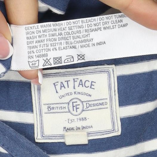 Fat Face Women Blue White Stripe UK 8 Jersey Long Sleeve T-Shirt