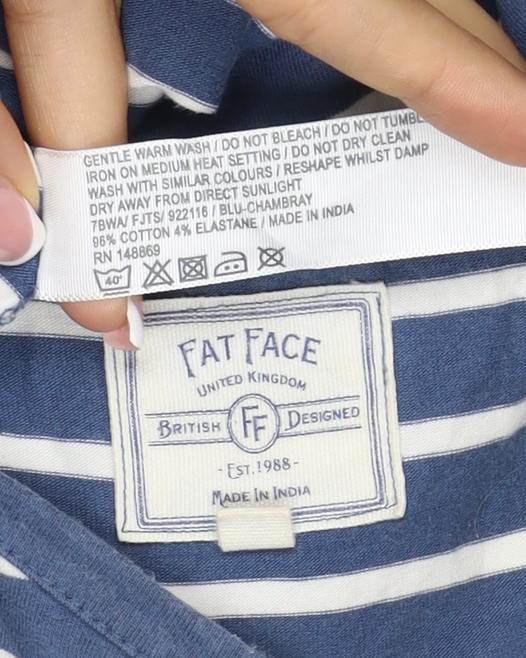 Fat Face Women Blue White Stripe UK 8 Jersey Long Sleeve T-Shirt