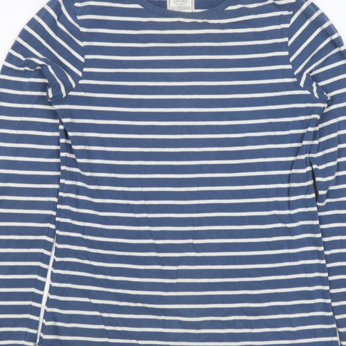 Fat Face Women Blue White Stripe UK 8 Jersey Long Sleeve T-Shirt