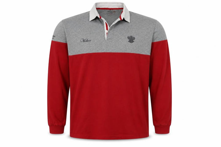 Wales Men’s Red Grey 2XL Long Sleeve Rugby Polo Shirt