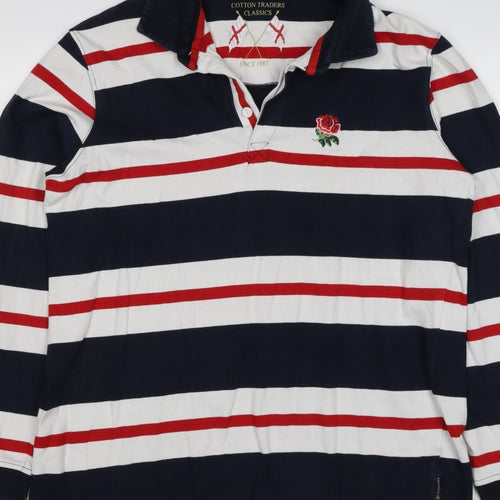 Cotton Traders Men’s Multicoloured 2XL Striped Long Sleeve Rugby Polo