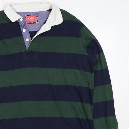 Cotton Traders Men's Green Navy 2XL Striped Long Sleeve Rugby Polo