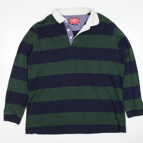 Cotton Traders Men's Green Navy 2XL Striped Long Sleeve Rugby Polo