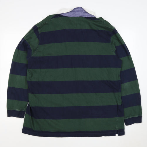 Cotton Traders Men's Green Navy 2XL Striped Long Sleeve Rugby Polo