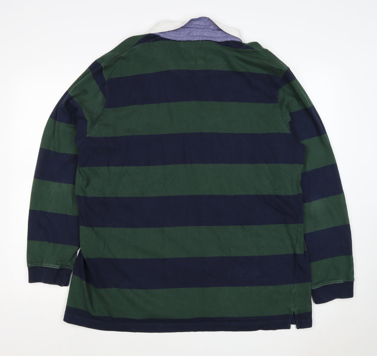 Cotton Traders Men's Green Navy 2XL Striped Long Sleeve Rugby Polo
