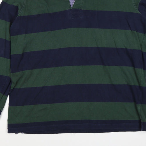 Cotton Traders Men's Green Navy 2XL Striped Long Sleeve Rugby Polo
