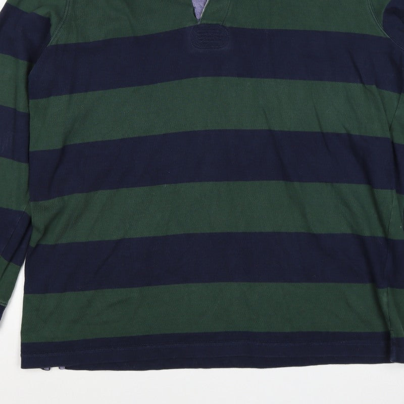 Cotton Traders Men's Green Navy 2XL Striped Long Sleeve Rugby Polo