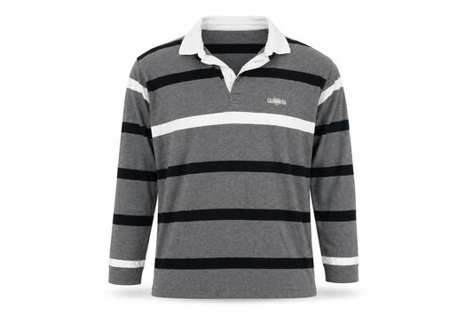 Guinness Men’s Grey XL Long Sleeve Striped Cotton Rugby Polo