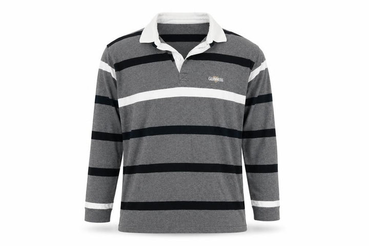 Guinness Men’s Grey XL Long Sleeve Striped Cotton Rugby Polo