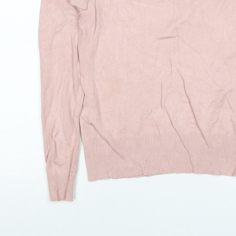 New Look Women Pink Size 14 Ruffle High Neck Knit Jumper