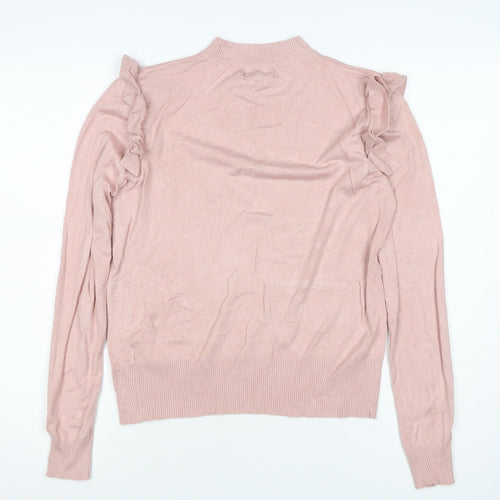 New Look Women Pink Size 14 Ruffle High Neck Knit Jumper
