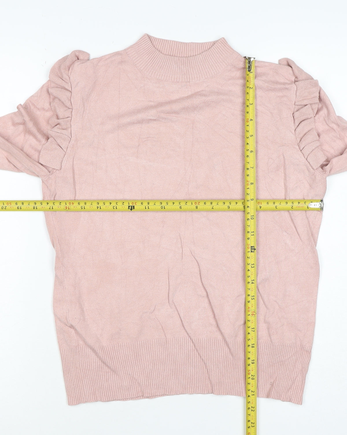 New Look Women Pink Size 14 Ruffle High Neck Knit Jumper