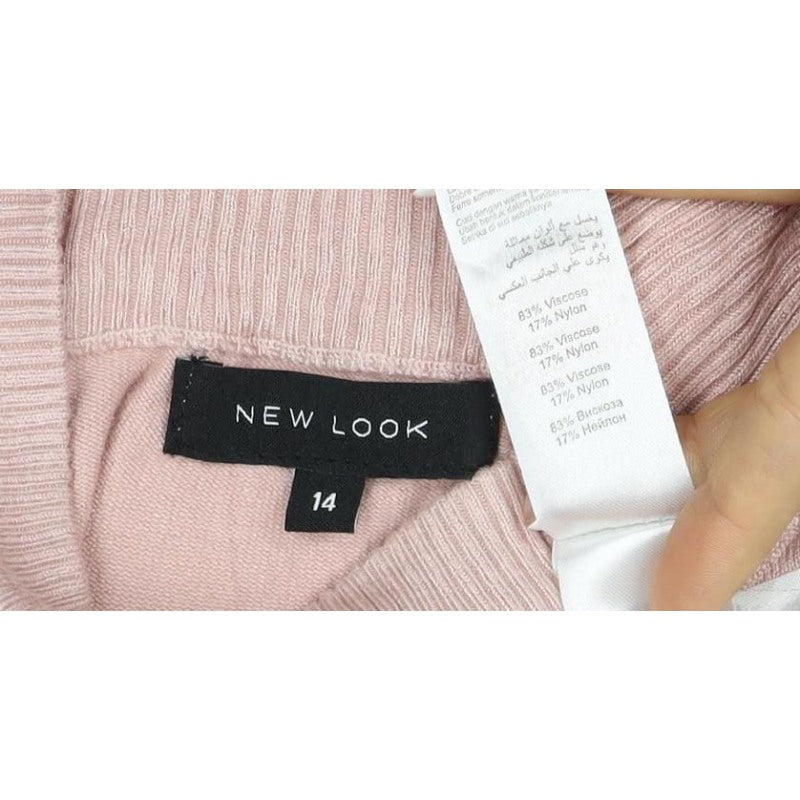 New Look Women Pink Size 14 Ruffle High Neck Knit Jumper