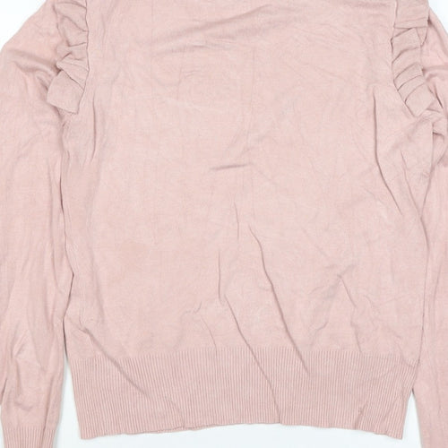 New Look Women Pink Size 14 Ruffle High Neck Knit Jumper