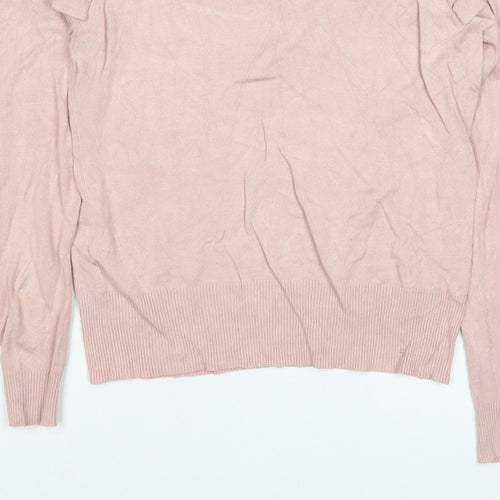 New Look Women Pink Size 14 Ruffle High Neck Knit Jumper