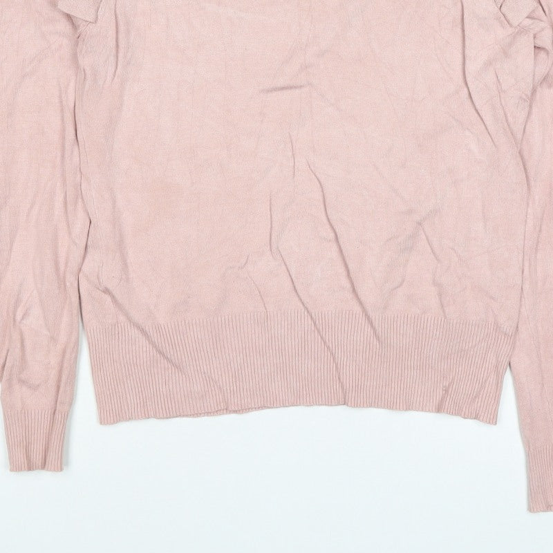 New Look Women Pink Size 14 Ruffle High Neck Knit Jumper
