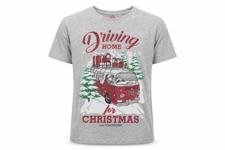 Volkswagen Mens Grey XL Christmas Driving Home Graphic T-Shirt