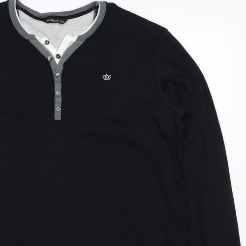 Next Men’s Black XL Cotton Henley Button Logo Sweatshirt