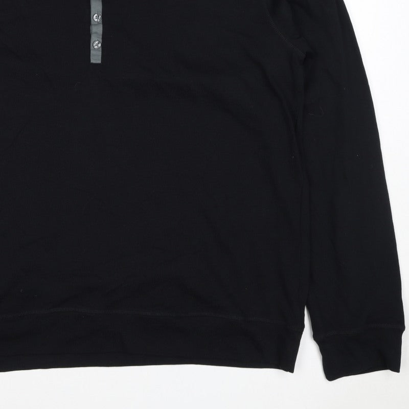 Next Men’s Black XL Cotton Henley Button Logo Sweatshirt
