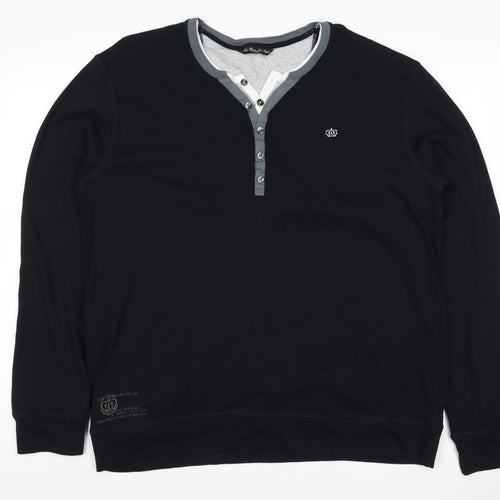 Next Men’s Black XL Cotton Henley Button Logo Sweatshirt