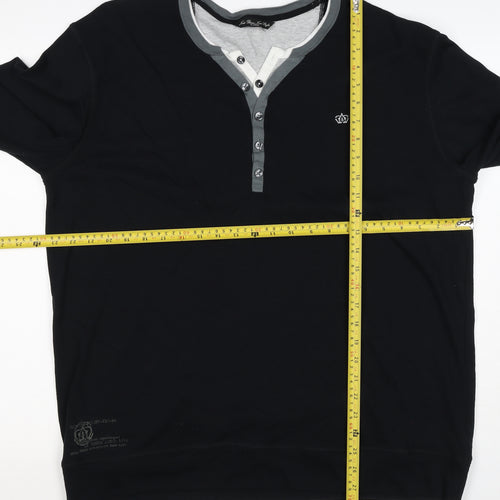 Next Men’s Black XL Cotton Henley Button Logo Sweatshirt