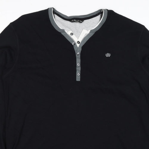 Next Men’s Black XL Cotton Henley Button Logo Sweatshirt