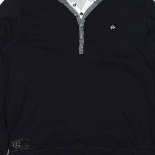 Next Men’s Black XL Cotton Henley Button Logo Sweatshirt