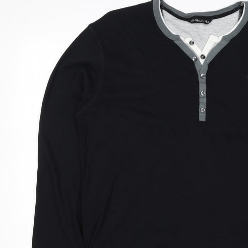 Next Men’s Black XL Cotton Henley Button Logo Sweatshirt