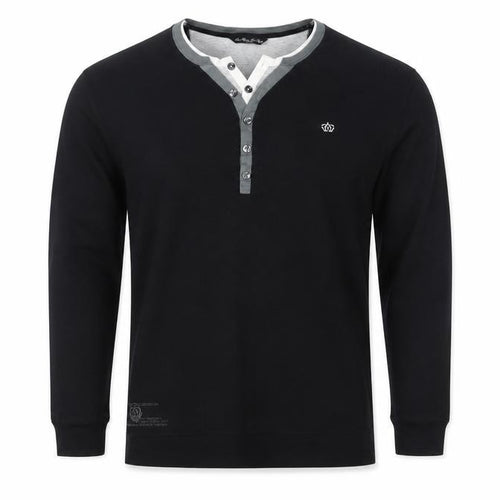 Next Men’s Black XL Cotton Henley Button Logo Sweatshirt