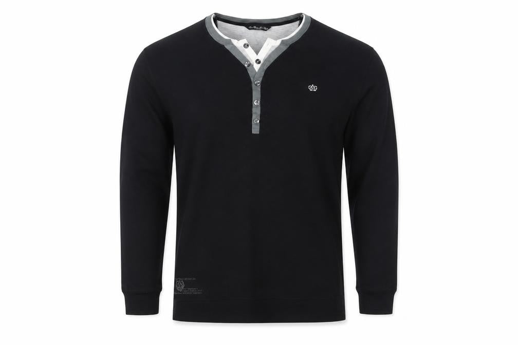 Next Men’s Black XL Cotton Henley Button Logo Sweatshirt