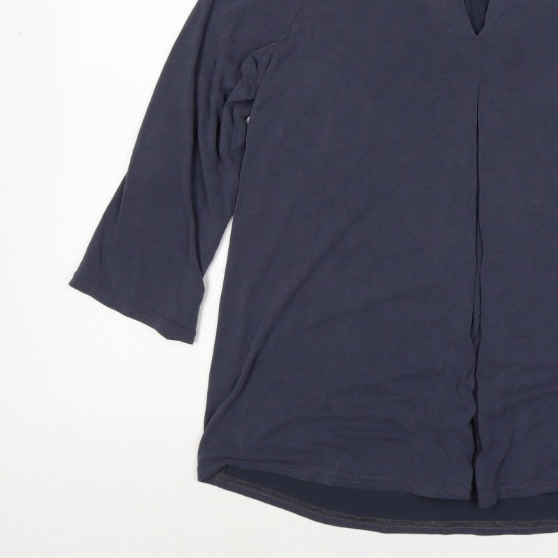Roman Women Blue Size 12 V-Neck 3/4 Sleeve Roll Tab Blouse