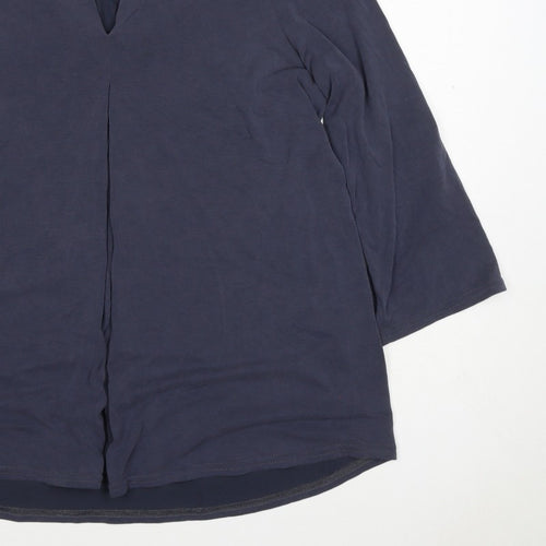 Roman Women Blue Size 12 V-Neck 3/4 Sleeve Roll Tab Blouse