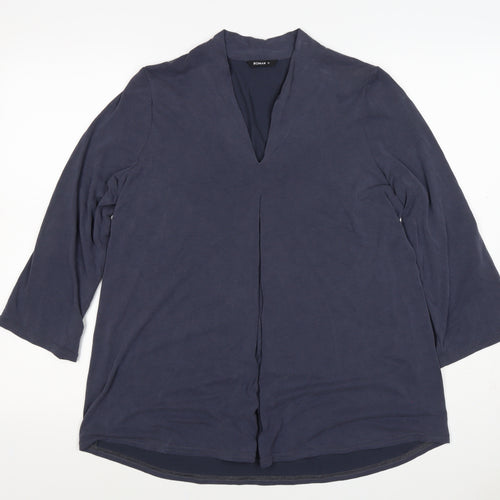 Roman Women Blue Size 12 V-Neck 3/4 Sleeve Roll Tab Blouse