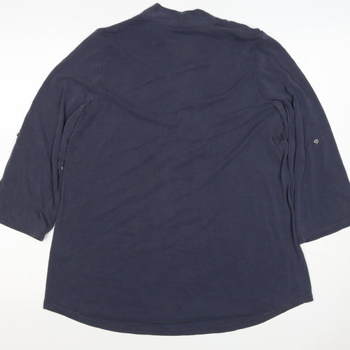 Roman Women Blue Size 12 V-Neck 3/4 Sleeve Roll Tab Blouse