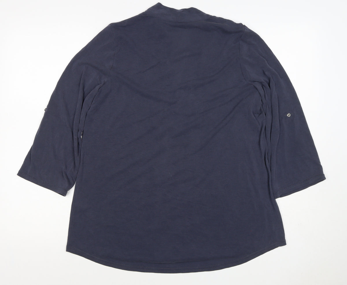 Roman Women Blue Size 12 V-Neck 3/4 Sleeve Roll Tab Blouse