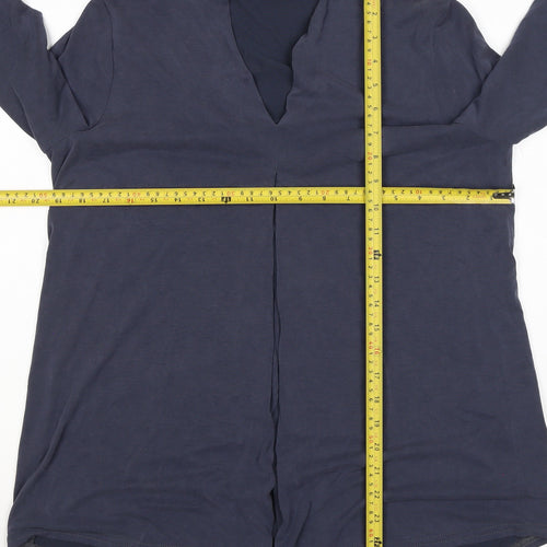 Roman Women Blue Size 12 V-Neck 3/4 Sleeve Roll Tab Blouse