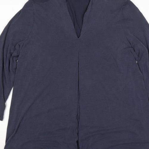 Roman Women Blue Size 12 V-Neck 3/4 Sleeve Roll Tab Blouse