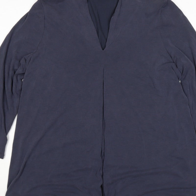 Roman Women Blue Size 12 V-Neck 3/4 Sleeve Roll Tab Blouse