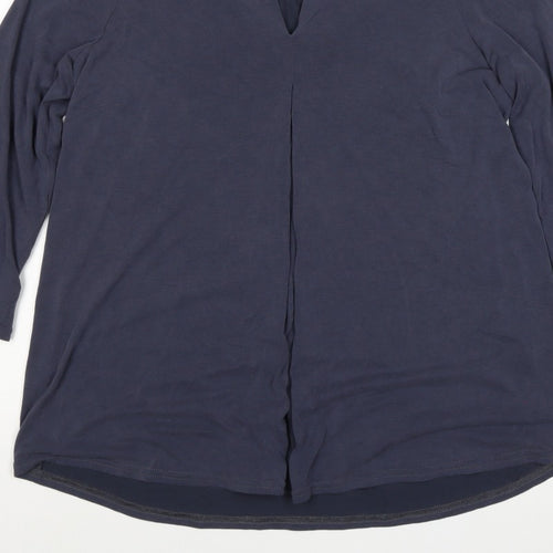 Roman Women Blue Size 12 V-Neck 3/4 Sleeve Roll Tab Blouse
