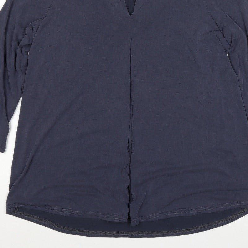 Roman Women Blue Size 12 V-Neck 3/4 Sleeve Roll Tab Blouse