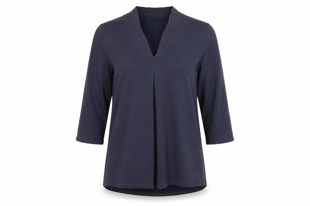 Roman Women Blue Size 12 V-Neck 3/4 Sleeve Roll Tab Blouse
