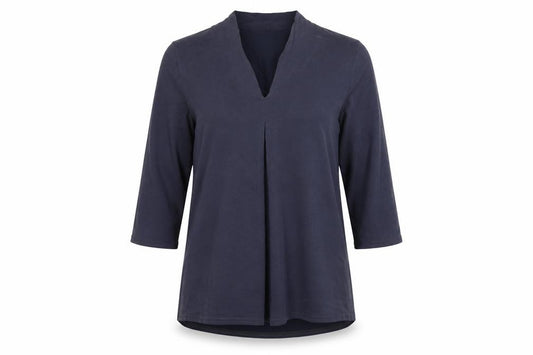 Roman Women Blue Size 12 V-Neck 3/4 Sleeve Roll Tab Blouse