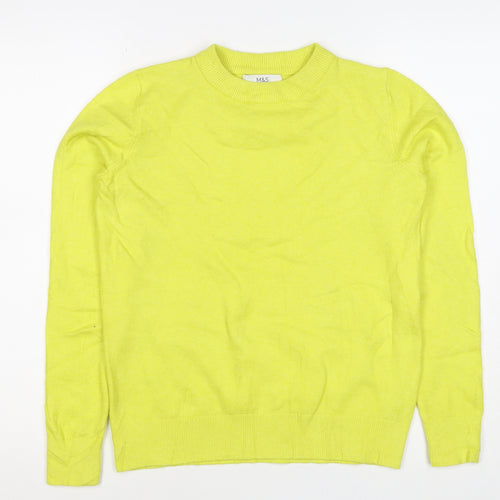 Marks & Spencer Women Yellow XS 95% Cashmere Crew Neck Pullover Jumper