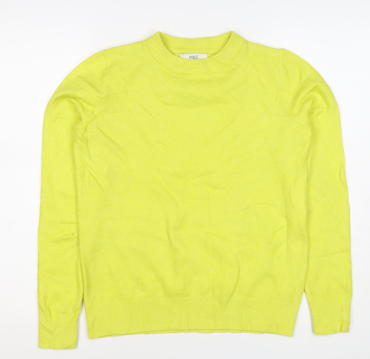 Marks & Spencer Women Yellow XS 95% Cashmere Crew Neck Pullover Jumper