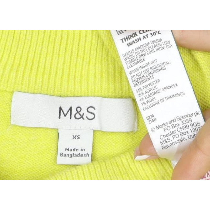 Marks & Spencer Women Yellow XS 95% Cashmere Crew Neck Pullover Jumper