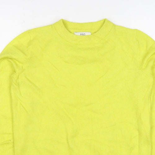 Marks & Spencer Women Yellow XS 95% Cashmere Crew Neck Pullover Jumper