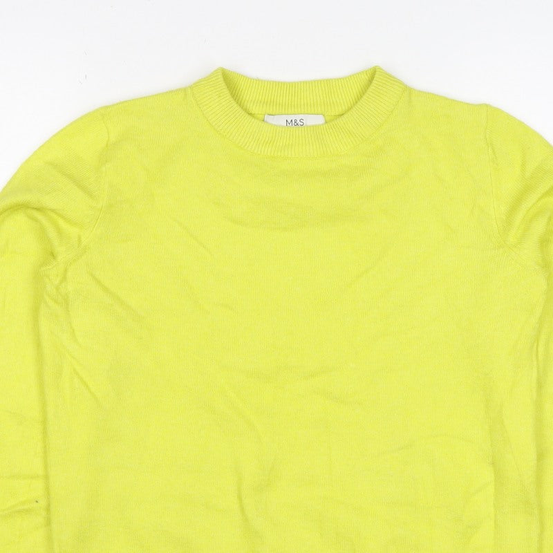 Marks & Spencer Women Yellow XS 95% Cashmere Crew Neck Pullover Jumper