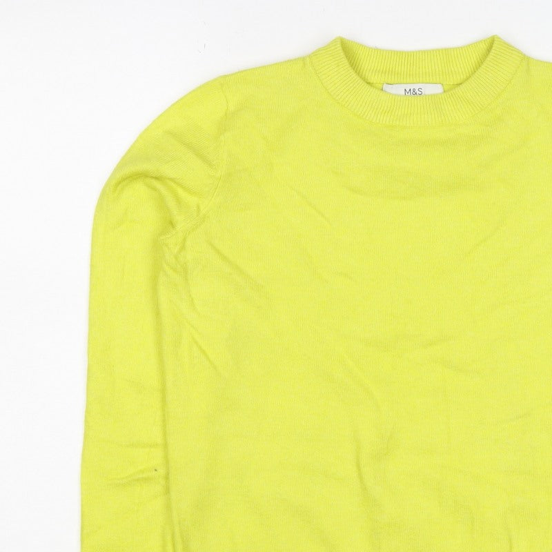 Marks & Spencer Women Yellow XS 95% Cashmere Crew Neck Pullover Jumper