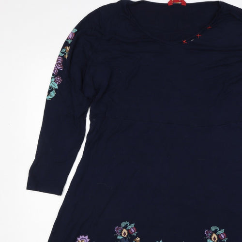 Desigual Women Navy Floral A-Line Knee Length V-Neck Dress UK 18